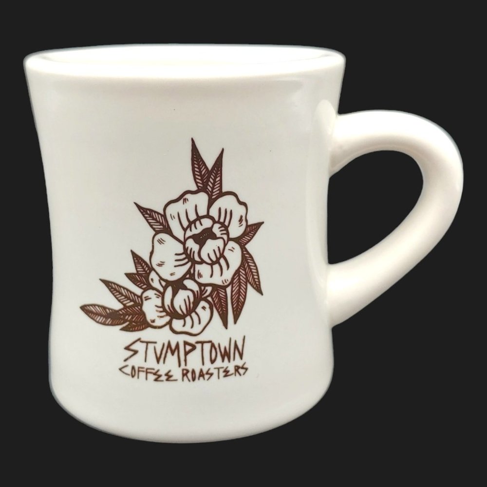 Stumptown Diner Coffee Mug - 10oz Small Heavy Restaurant Ware Floral Flower Rose
